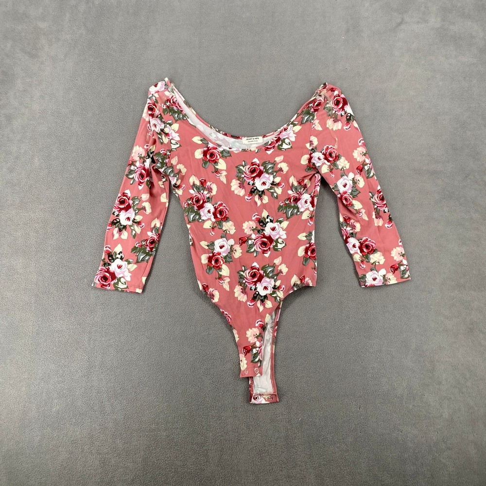 Heart & Hips Pink Floral Long Sleeve Bodysuit Scoop Neck JT7899QAP Mens L